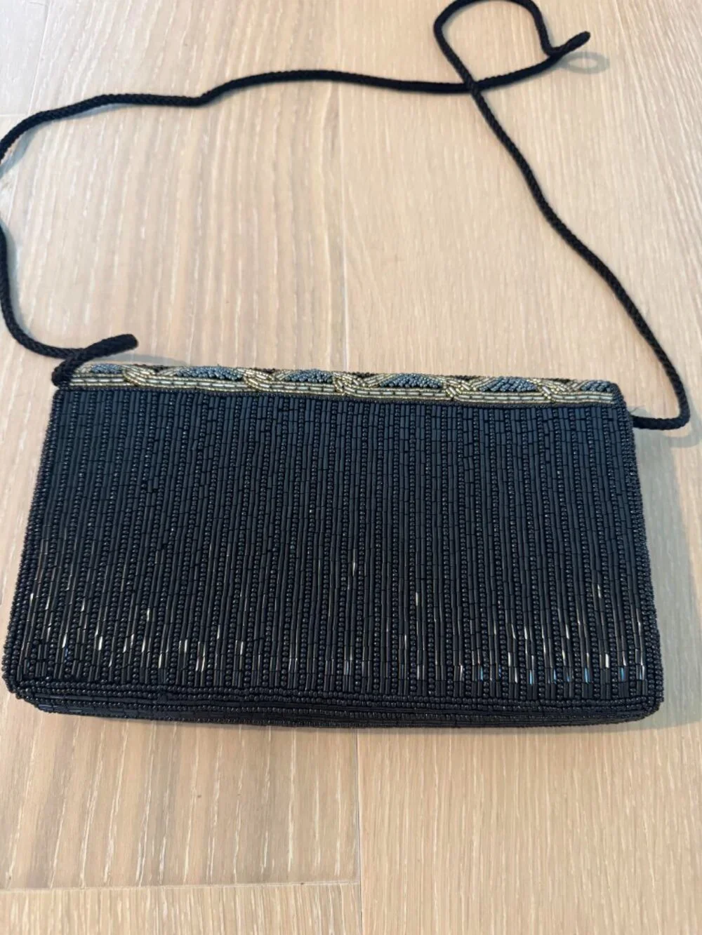 Bechamel Beaded Geometric Evening Clutch Bag Purse Vintage Black